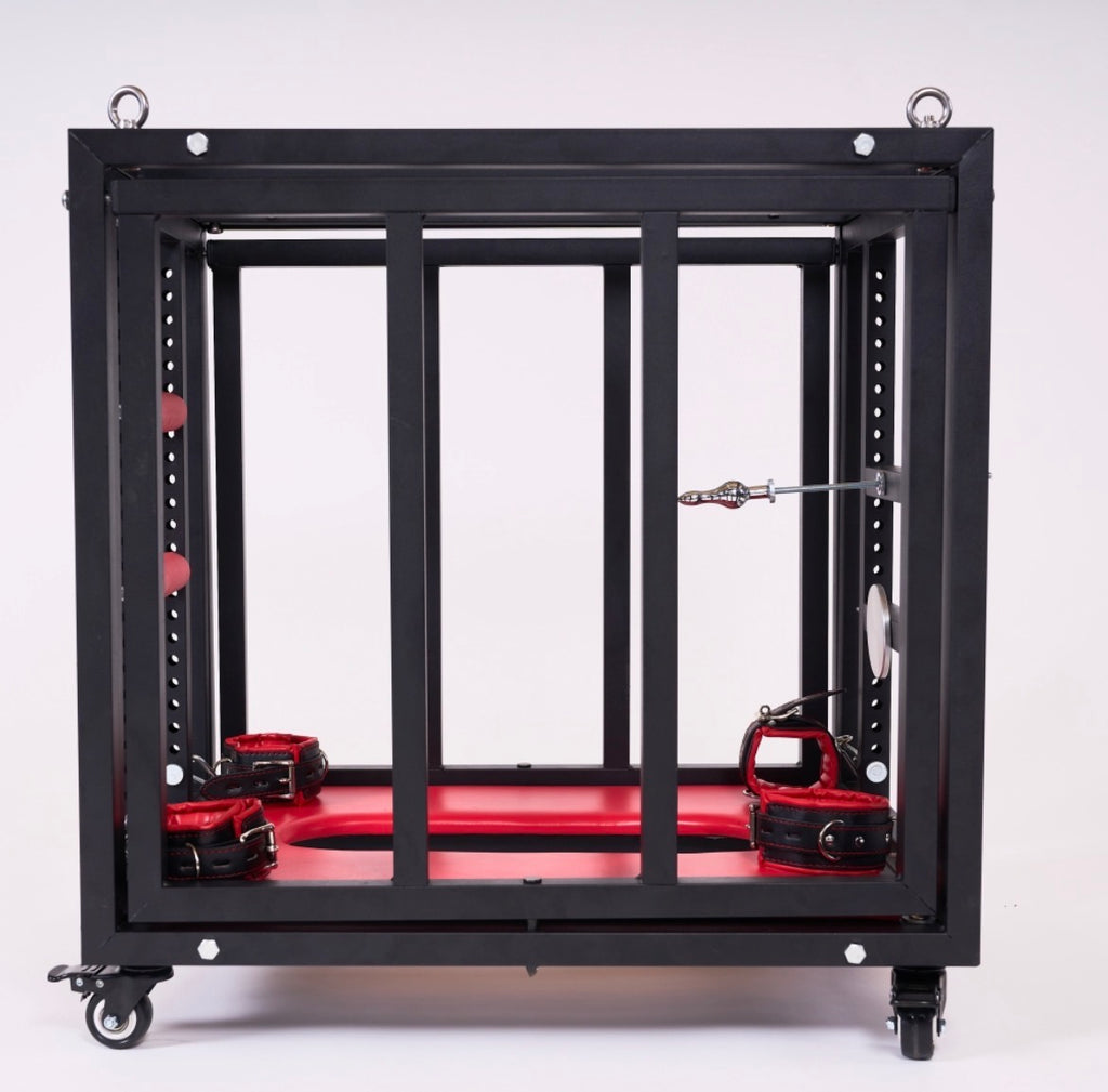 Premium BDSM Kooi op Wielen – Stalen Bondage Cage met Vergrendeling & Fixatiepunten
