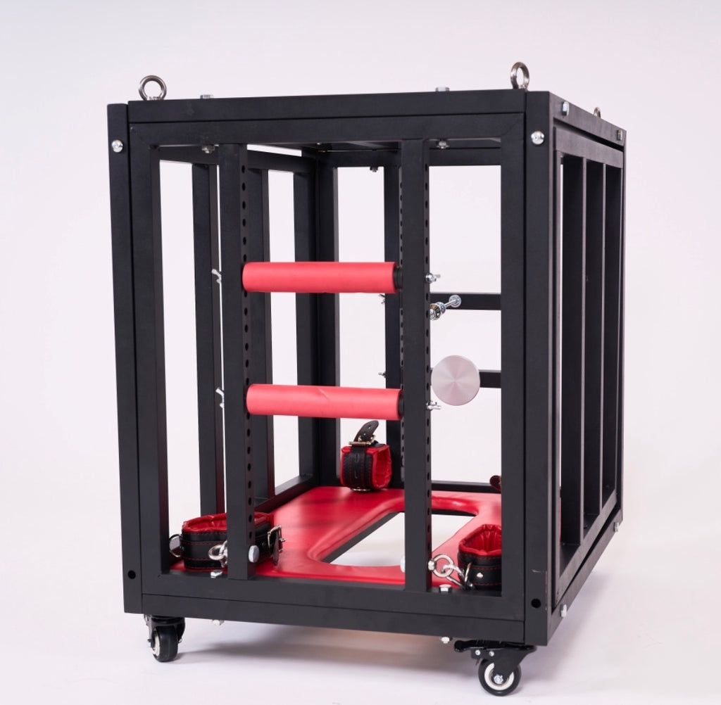 Premium BDSM Kooi op Wielen – Stalen Bondage Cage met Vergrendeling & Fixatiepunten