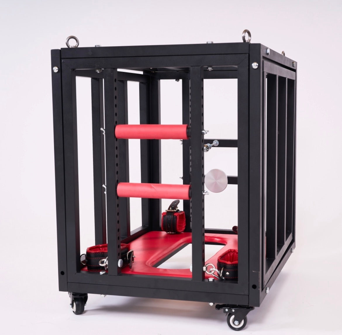 Premium BDSM Kooi op Wielen – Stalen Bondage Cage met Vergrendeling & Fixatiepunten