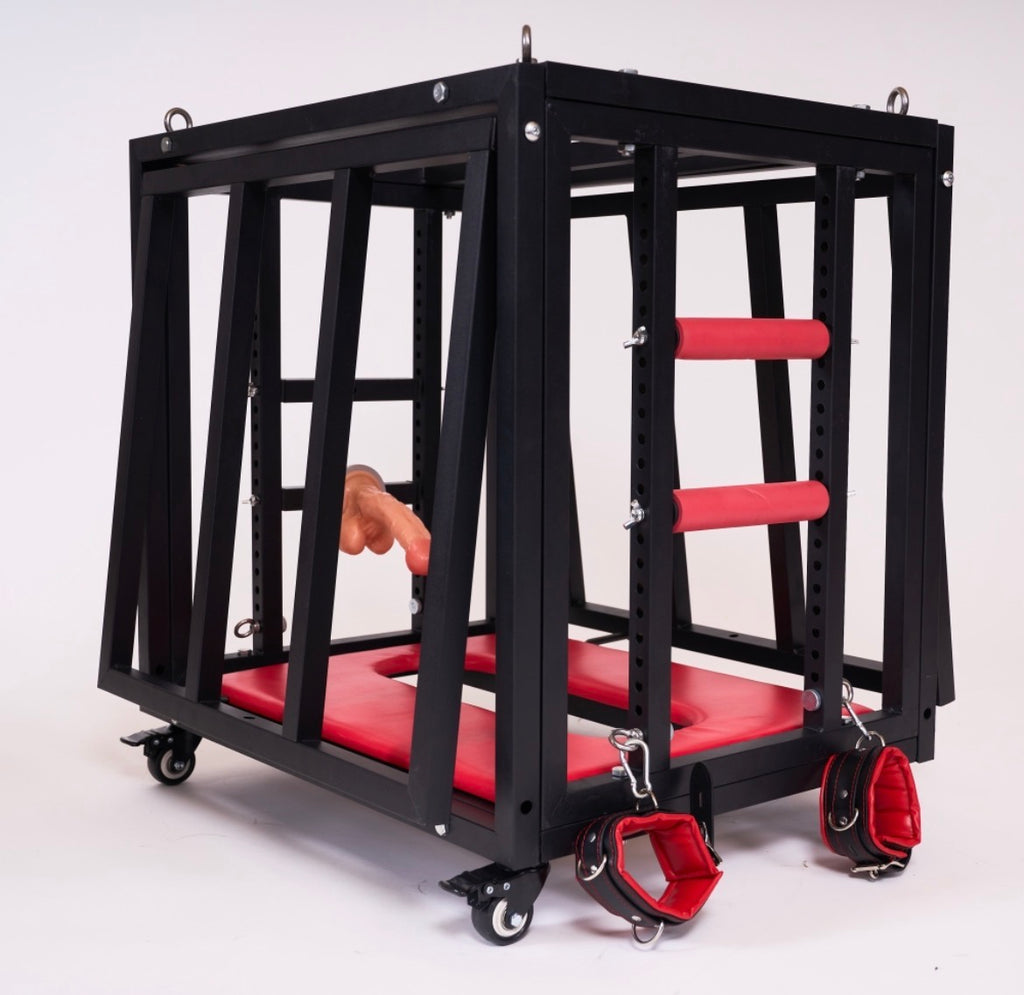 Premium BDSM Kooi op Wielen – Stalen Bondage Cage met Vergrendeling & Fixatiepunten