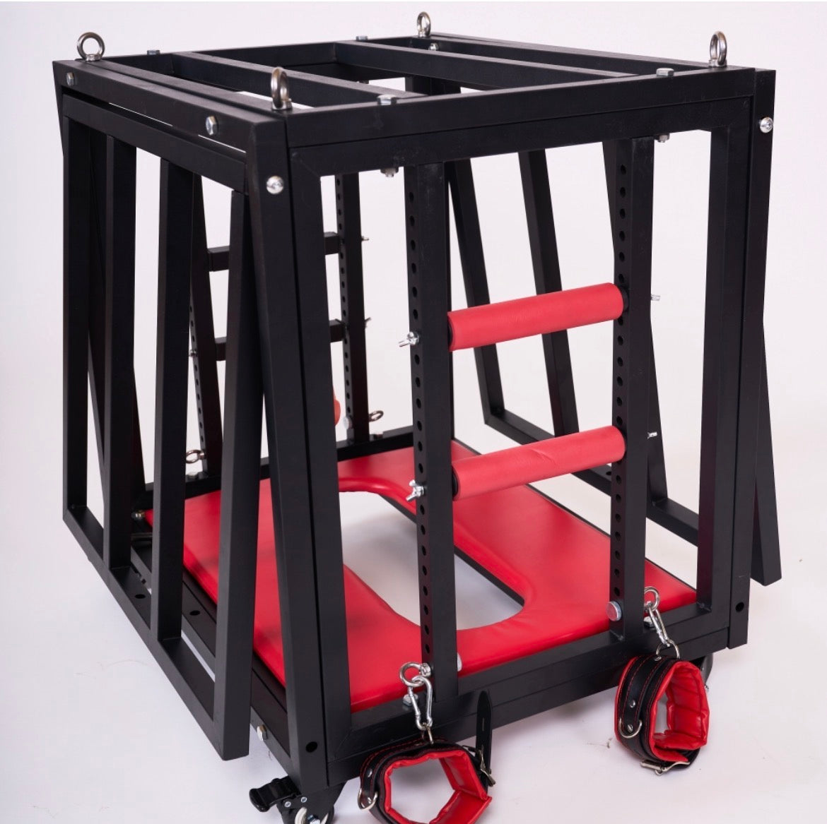 Premium BDSM Kooi op Wielen – Stalen Bondage Cage met Vergrendeling & Fixatiepunten
