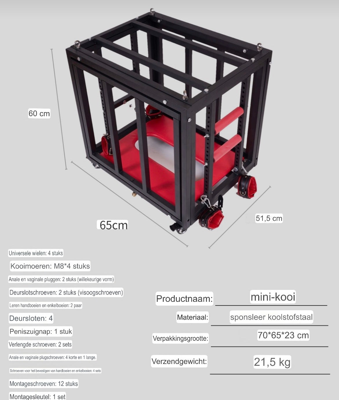 Premium BDSM Kooi op Wielen – Stalen Bondage Cage met Vergrendeling & Fixatiepunten