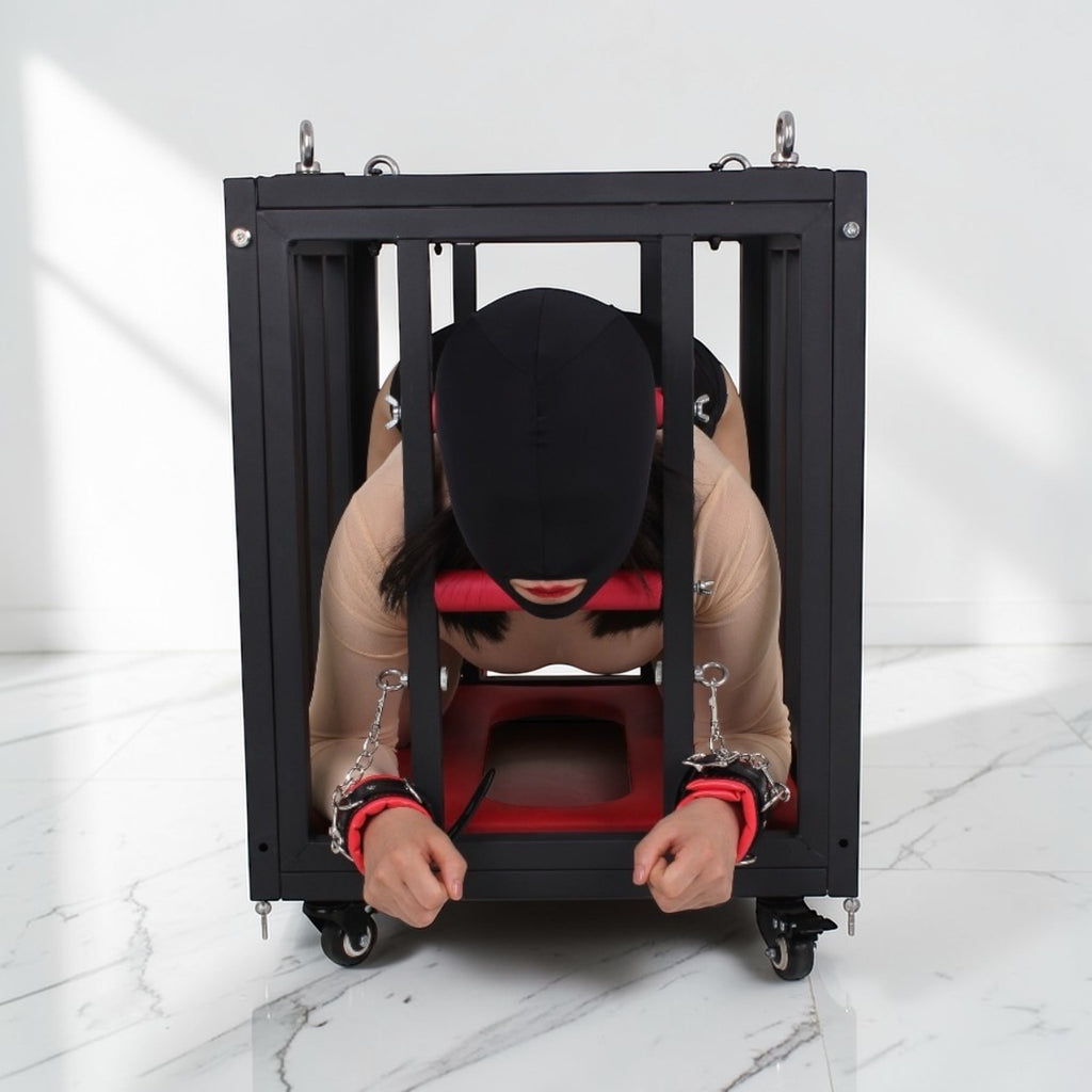 Premium BDSM Kooi op Wielen – Stalen Bondage Cage met Vergrendeling & Fixatiepunten