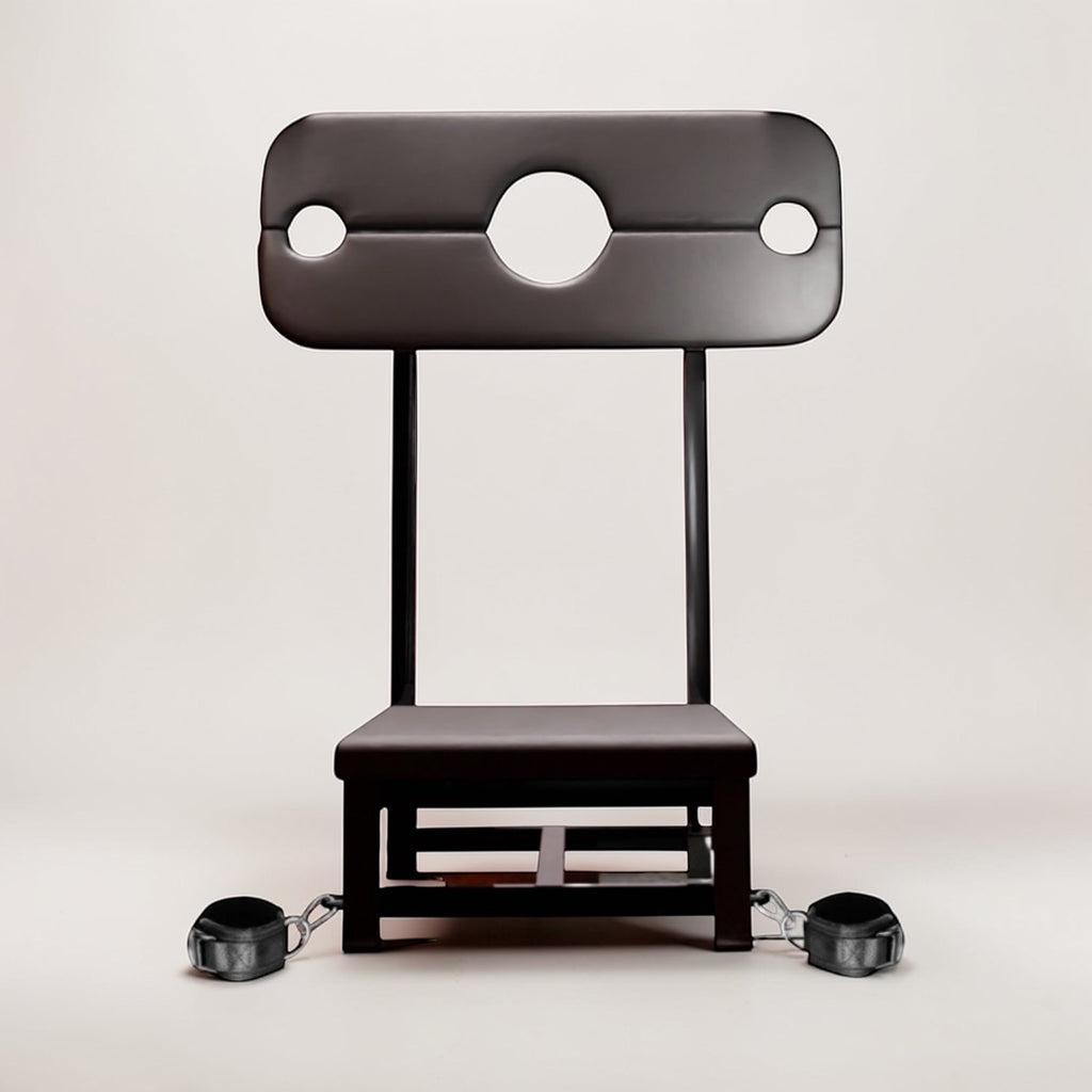 Premium BDSM Strafstoel – Stalen Bondage Chair met Hals- & Polsfixatie