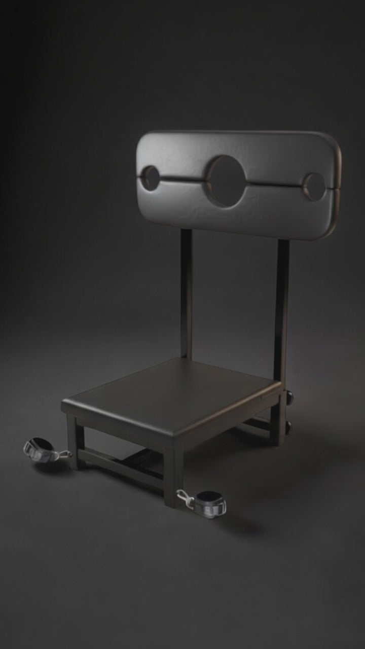 Premium BDSM Strafstoel – Stalen Bondage Chair met Hals- & Polsfixatie